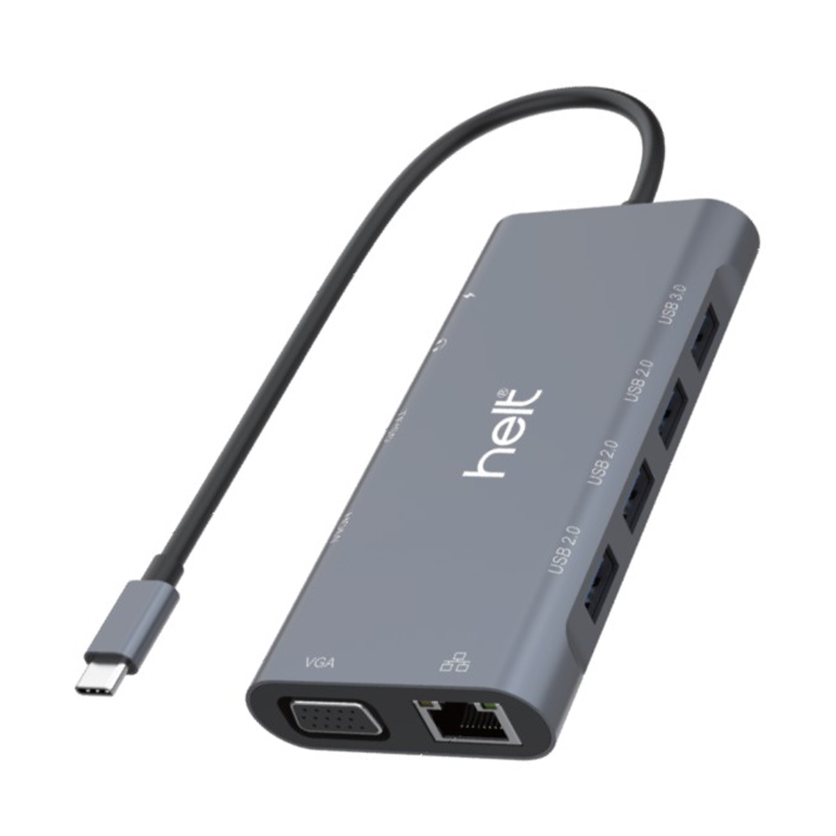 Helt HT-OT01 USB + Hdmı + Vga + Type-C + Jack + Ethernet + Sd Kart To Type-c Dönüştürücü (Gri) NT-100956