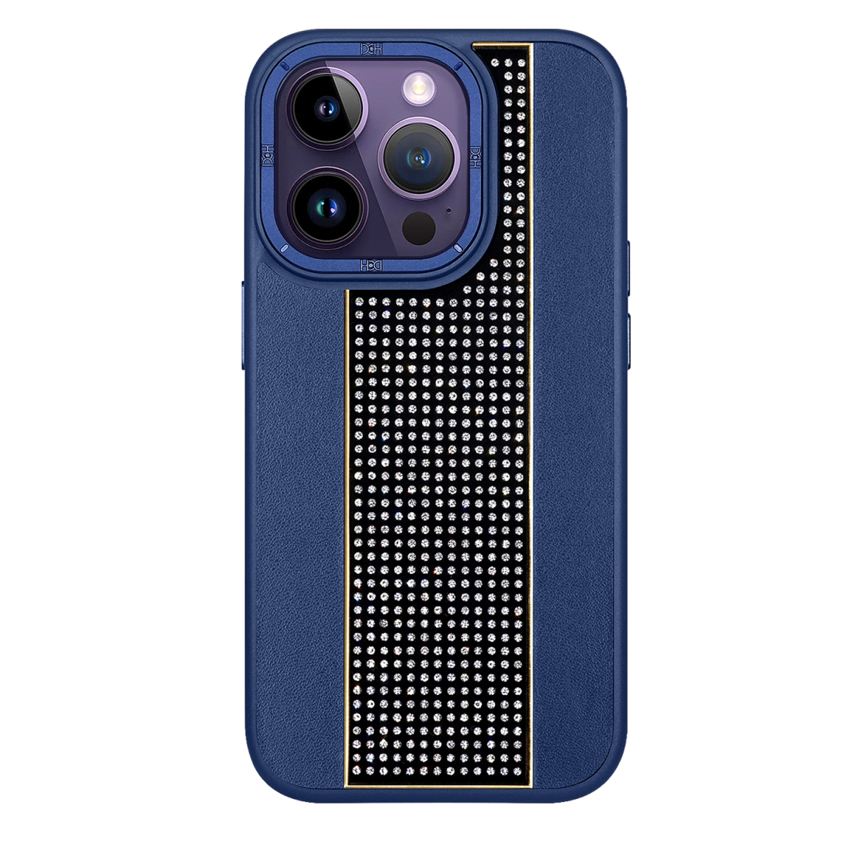 Nettech Apple iPhone 14 Pro Uyumlu Taşlı Deri Seri Arka Koruma Kılıf (Lacivert) NT-101494