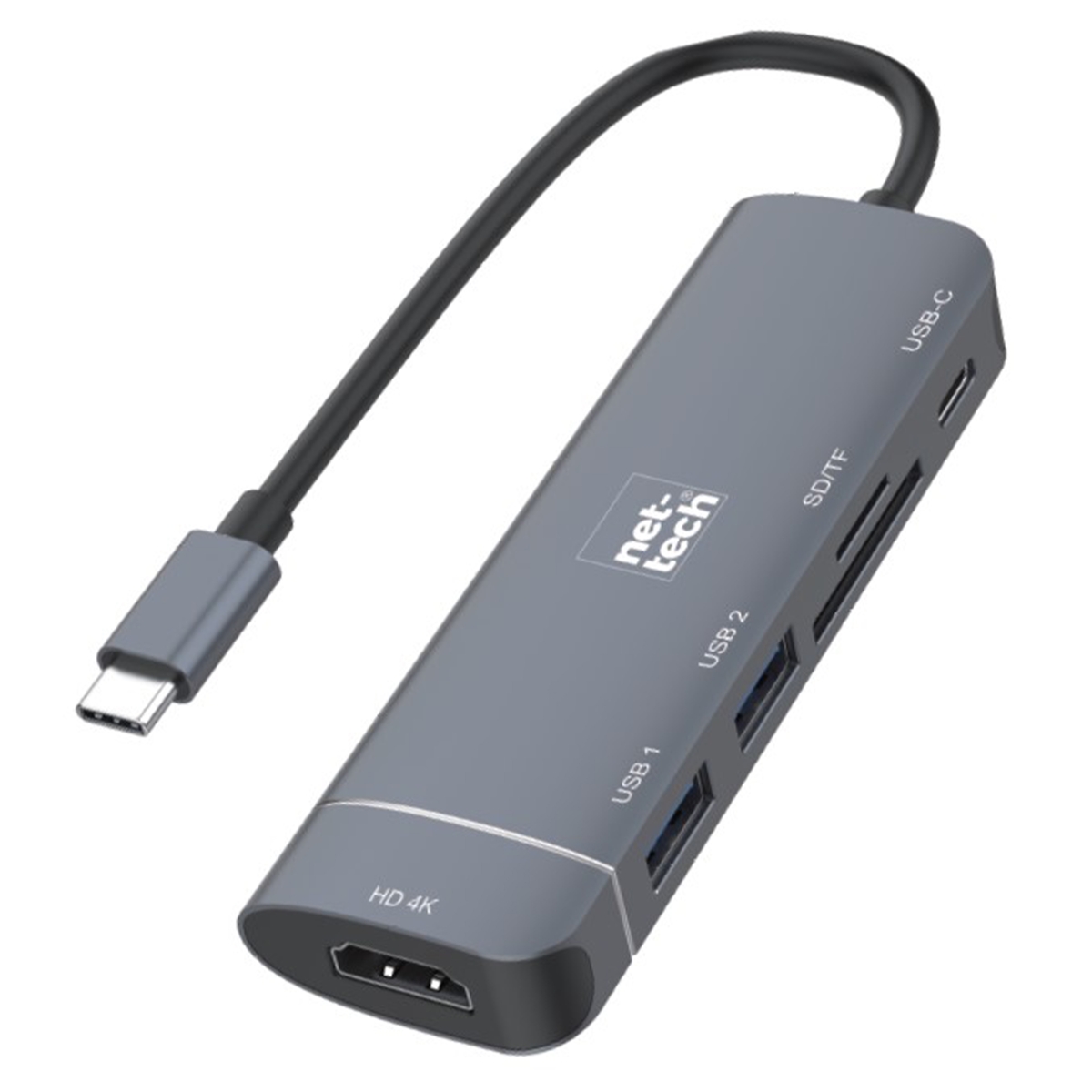 Nettech NT-0T04 USB + Hdmi + SD Kart To Type-C Dönüştürücü (Siyah) NT-100955