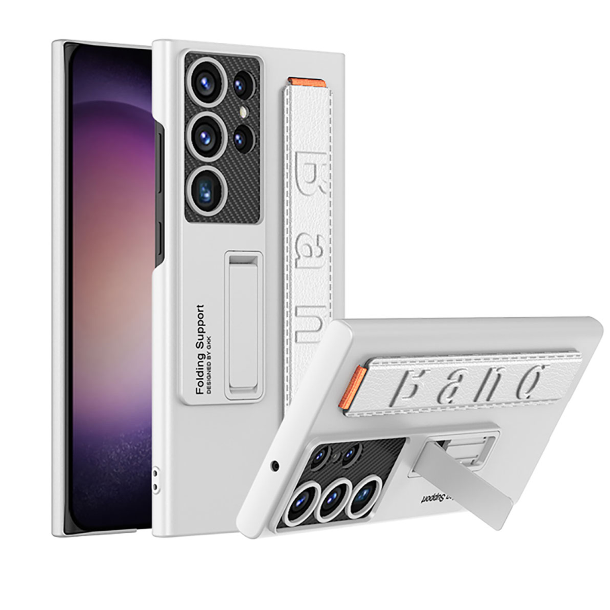 Nettech Samsung Galaxy S22 Ultra Uyumlu Standlı Band Arka Koruma Kılıf (Gümüş) NT-108001