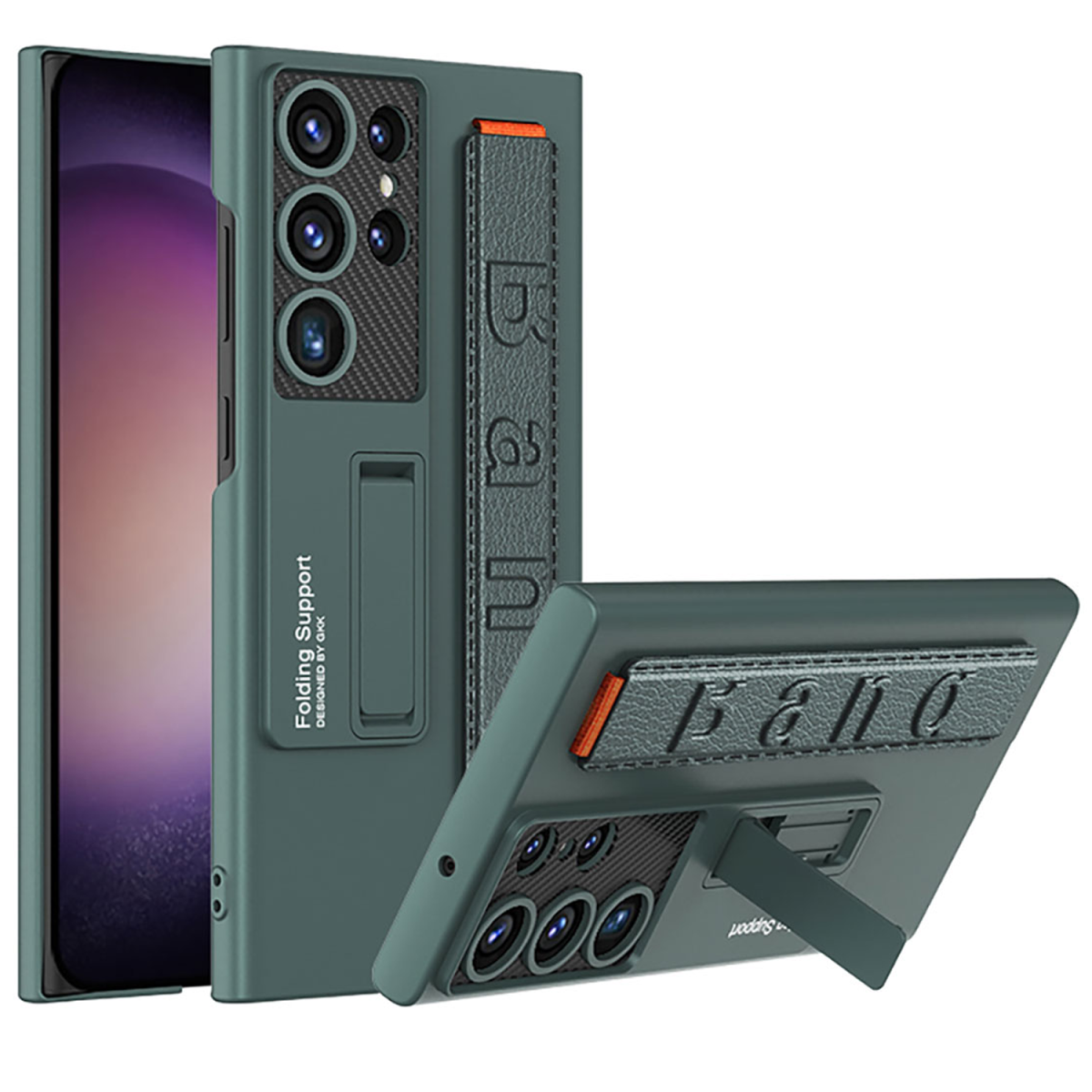 Nettech Samsung Galaxy S22 Ultra Uyumlu Standlı Band Arka Koruma Kılıf (Yeşil) NT-108002