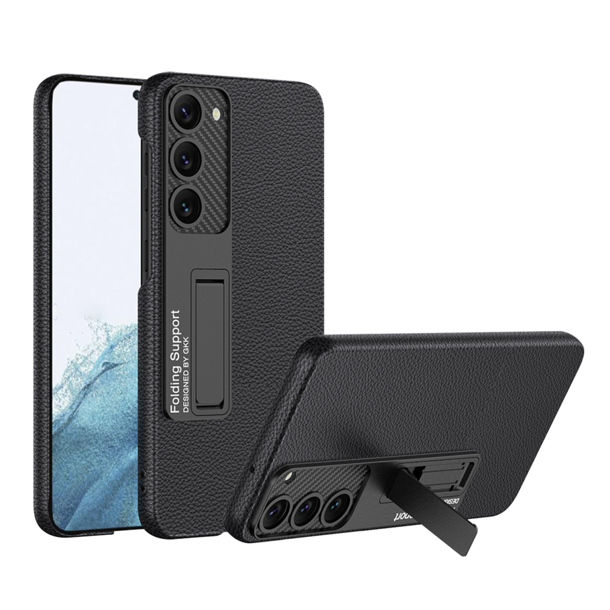 Nettech Samsung Galaxy S23 Uyumlu Standlı Karbon Arka Koruma Kılıf (Siyah) NT-107982