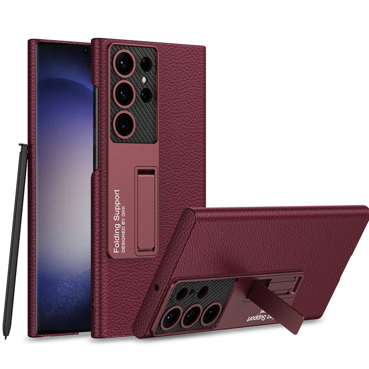 Nettech Samsung Galaxy S24 Ultra Uyumlu Standlı Karbon Arka Koruma Kılıf (Kırmızı) NT-107989