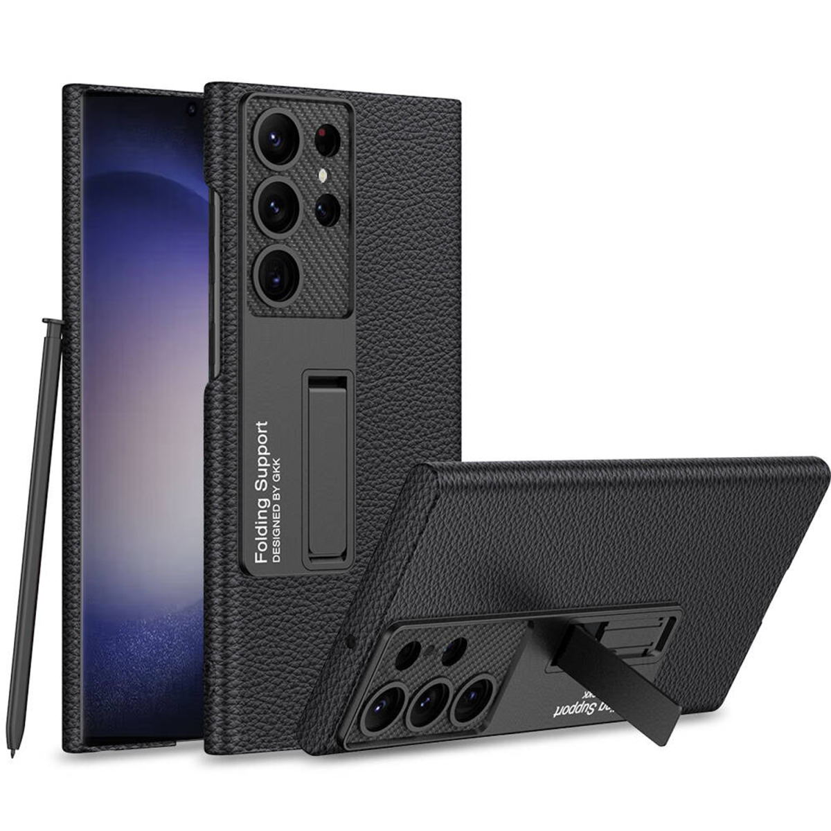 Nettech Samsung Galaxy S24 Ultra Uyumlu Standlı Karbon Arka Koruma Kılıf (Siyah) NT-107988