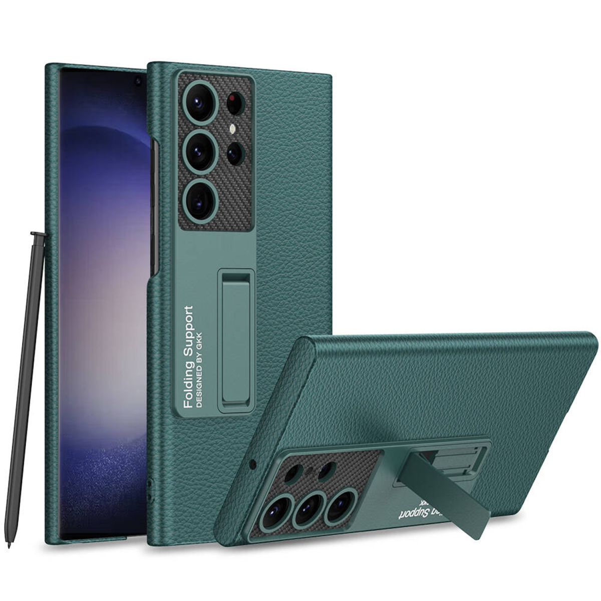 Nettech Samsung Galaxy S24 Ultra Uyumlu Standlı Karbon Arka Koruma Kılıf (Yeşil) NT-107990