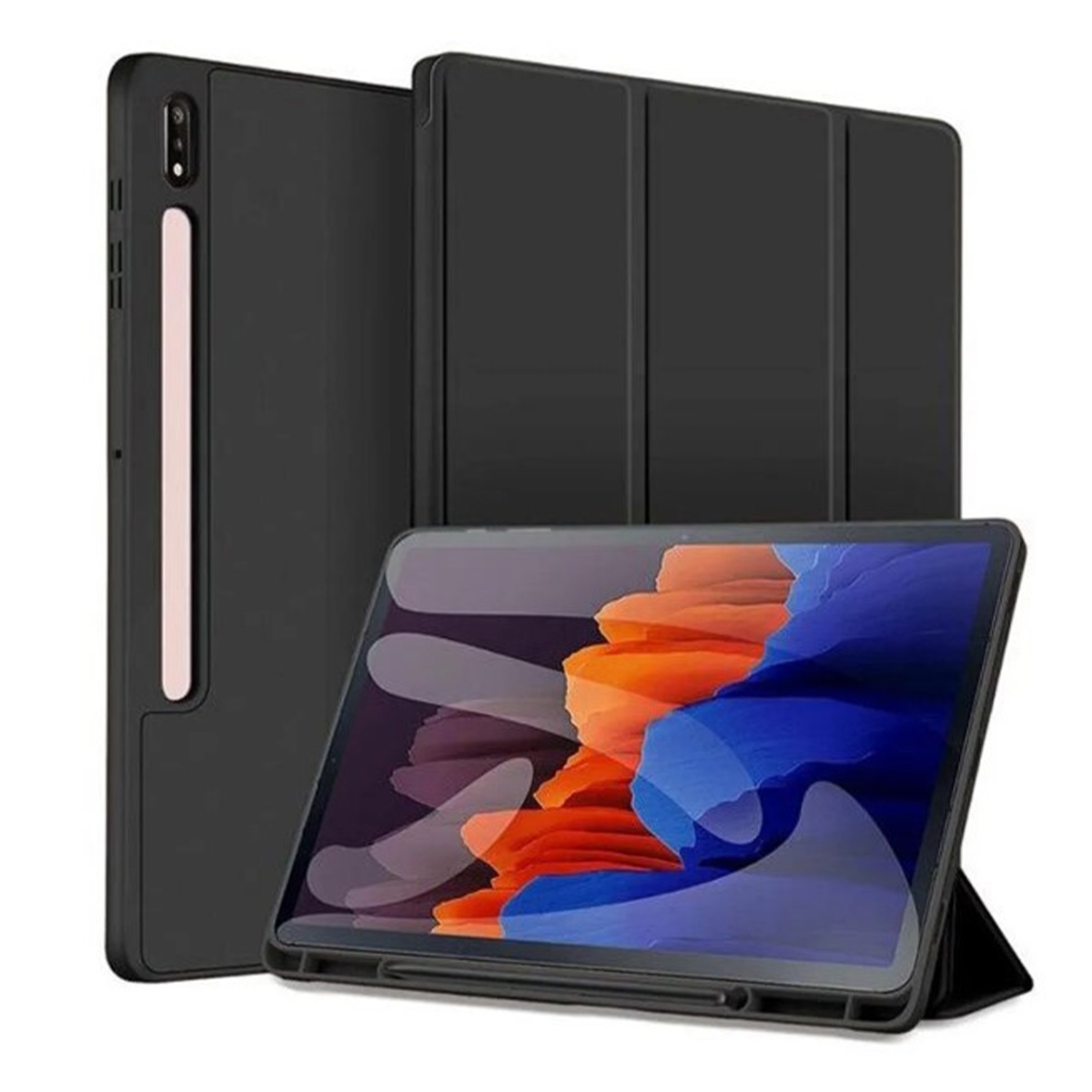 Nettech Samsung Galaxy Tab S7 FE LTE SM-T733 64 GB 12.4 Uyumlu Premium Smart 360 Kalem Yuvalı Kapaklı Kılıf (Siyah) NT-103461