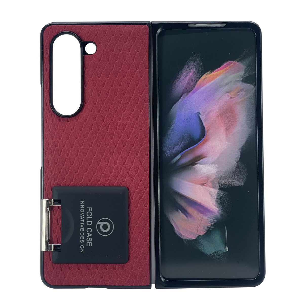 Nettech Samsung Galaxy Z Fold 4 Uyumlu Suni Deri Arka Koruma Kılıf (Kırmızı) NT-104188