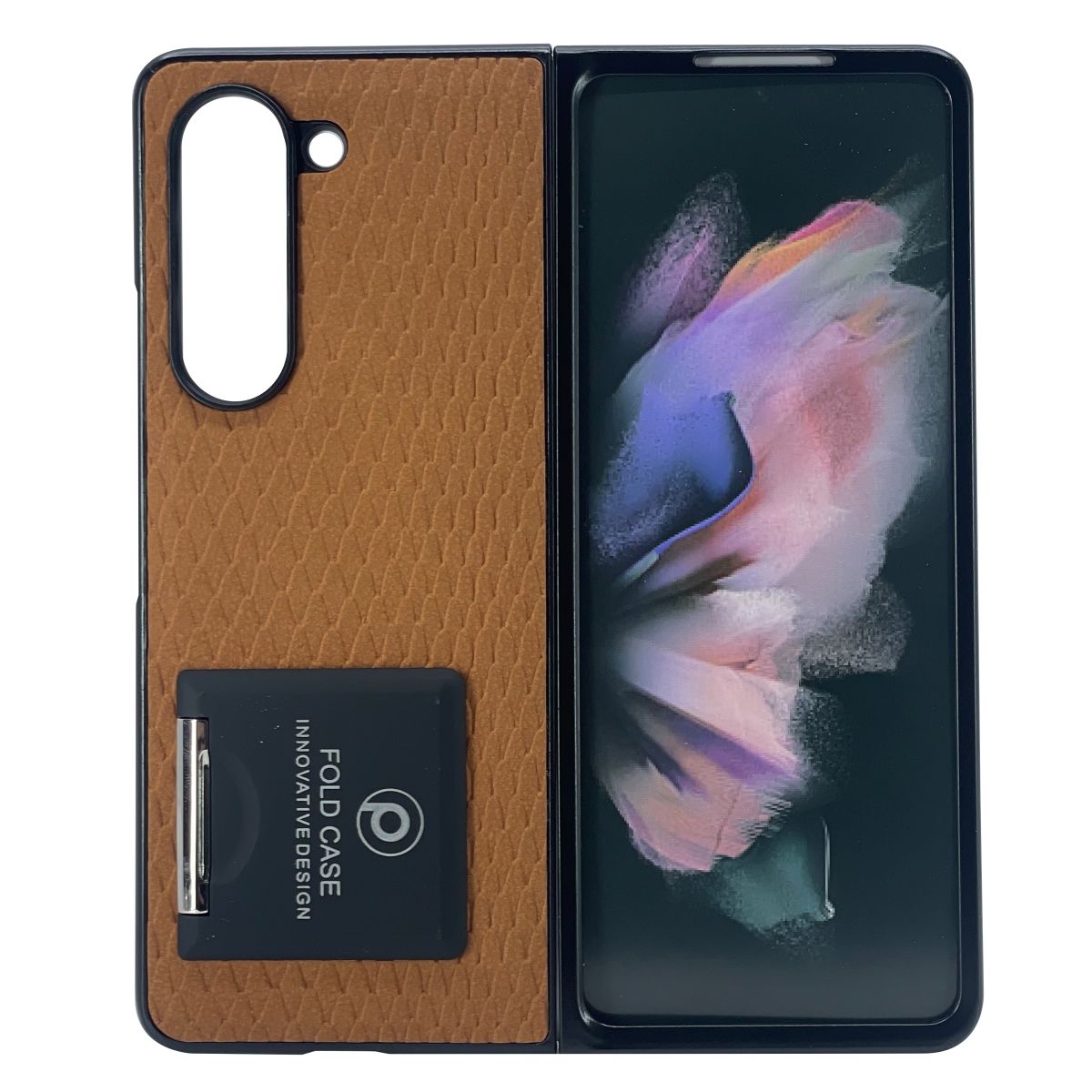 Nettech Samsung Galaxy Z Fold 5 Uyumlu Suni Deri Arka Koruma Kılıf (Kahverengi) NT-104177