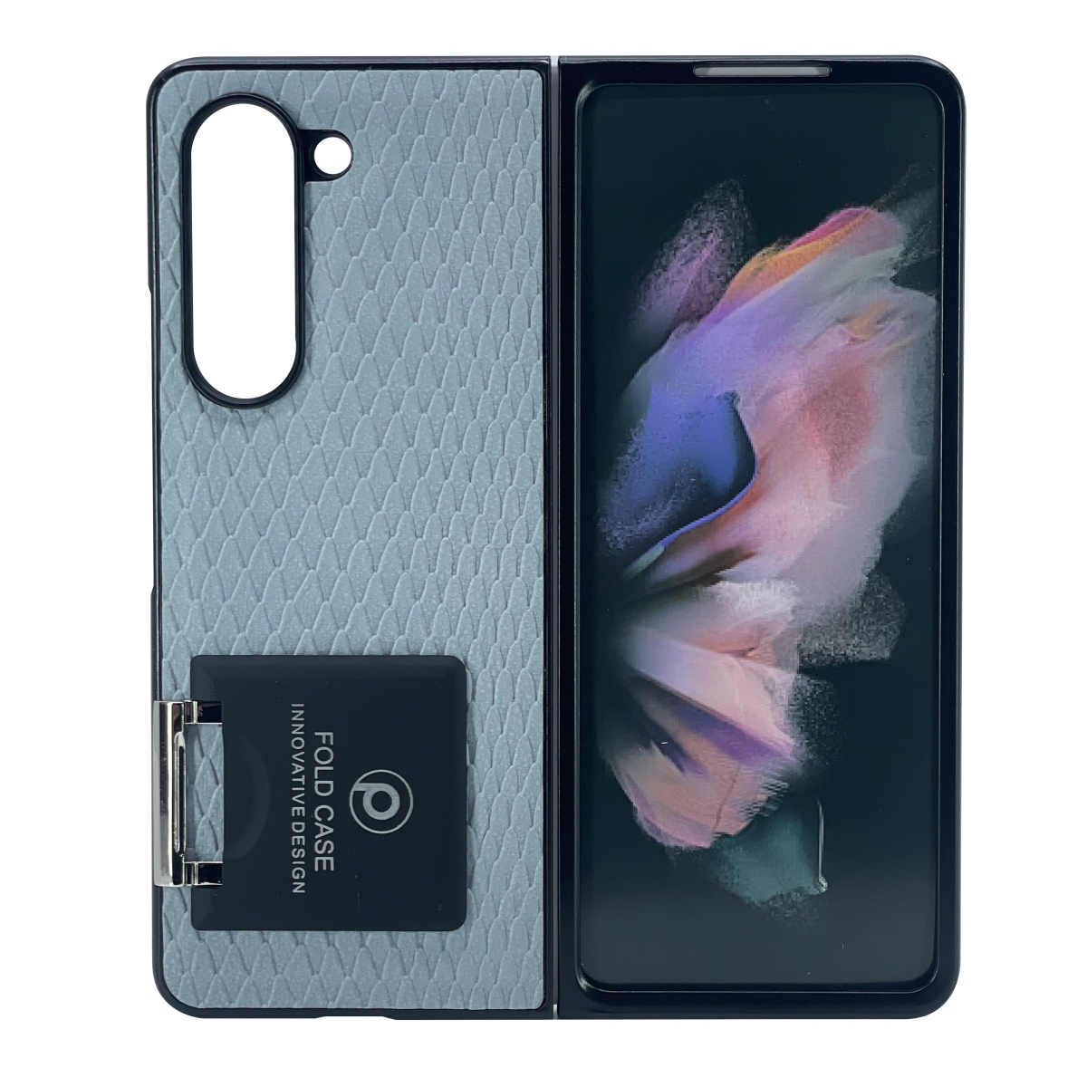 Nettech Samsung Galaxy Z Fold 5 Uyumlu Suni Deri Arka Koruma Kılıf (Mavi) NT-104176