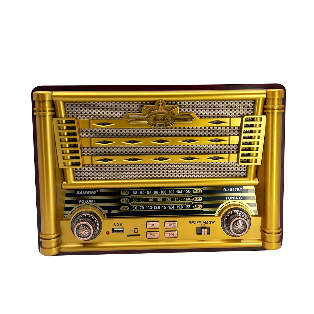 Raıseng R-1827BT Nostalji Radyo Kablosuz Hoparlör - Speaker (Gold) NT-103173